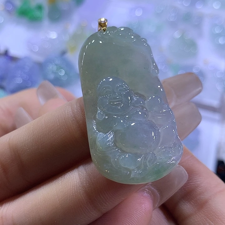 翡翠18K金镶嵌颈饰天然翡翠A货吊坠