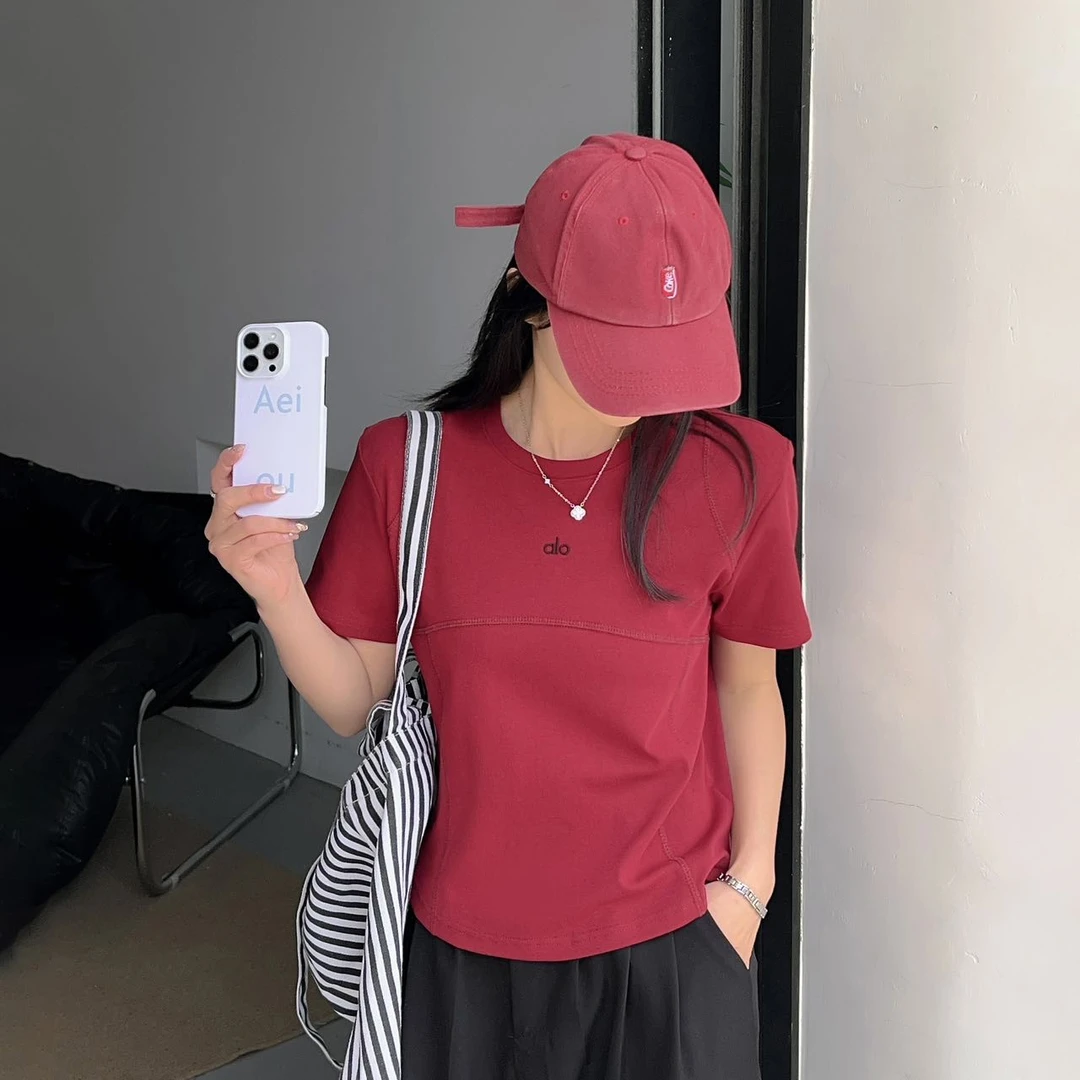 新款时尚百搭圆领字母印花短袖女修身显瘦简约-2605