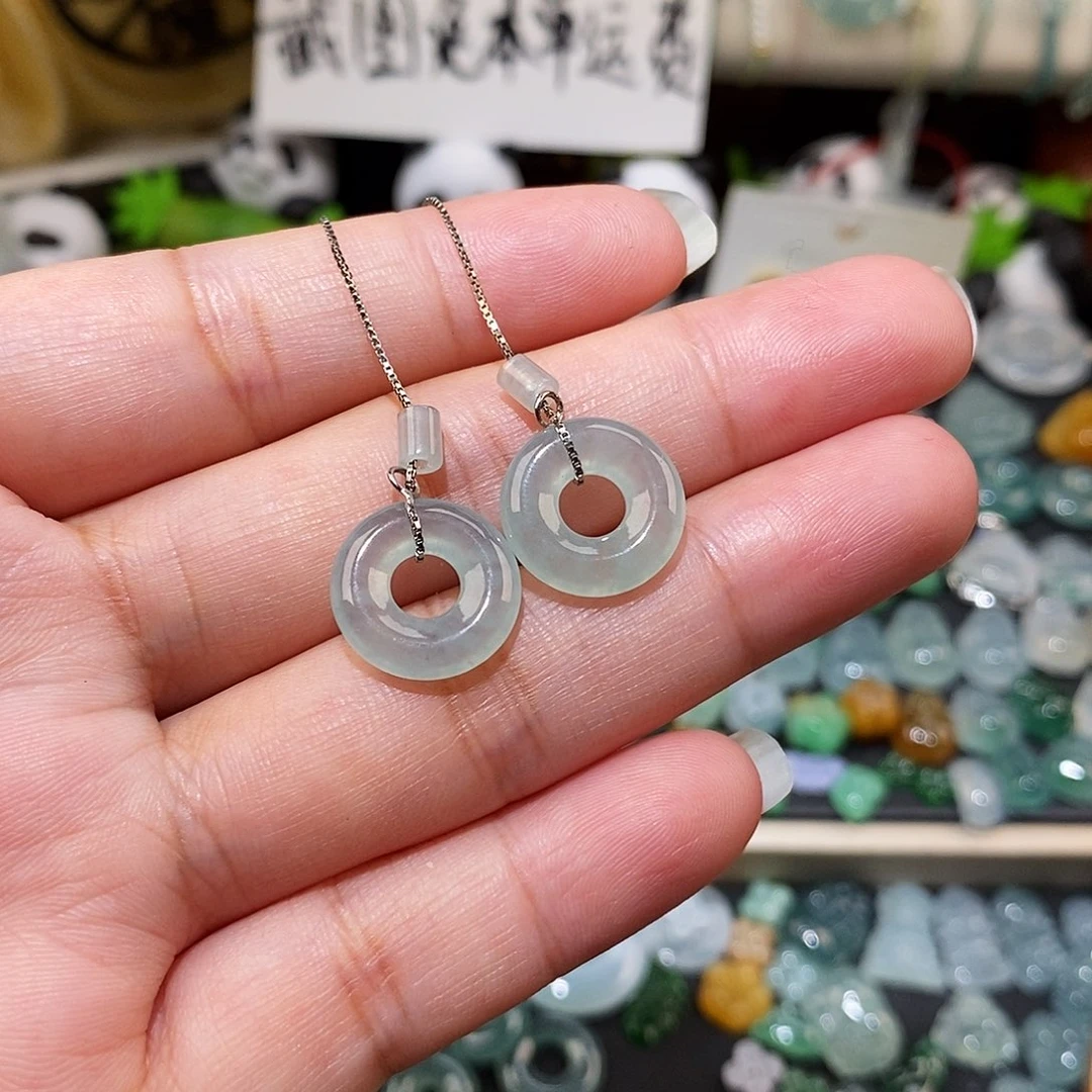 翡翠未镶嵌颈饰冰种甜甜圈一对