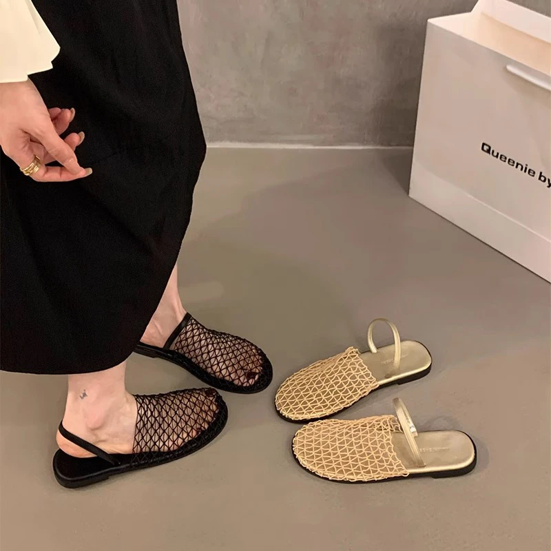 CREW&KNOW官方正品 ！夏季软底凉拖凉鞋网面黑色包头半拖鞋外穿