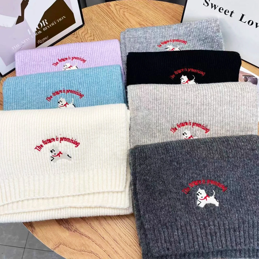 2025新款小狗针织毛线围巾女秋冬季防寒保暖韩版百搭学生情侣围脖