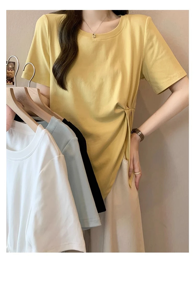 短袖/长袖减龄开又不规则显瘦穿搭休闲正肩T恤百搭短袖小众夏季新