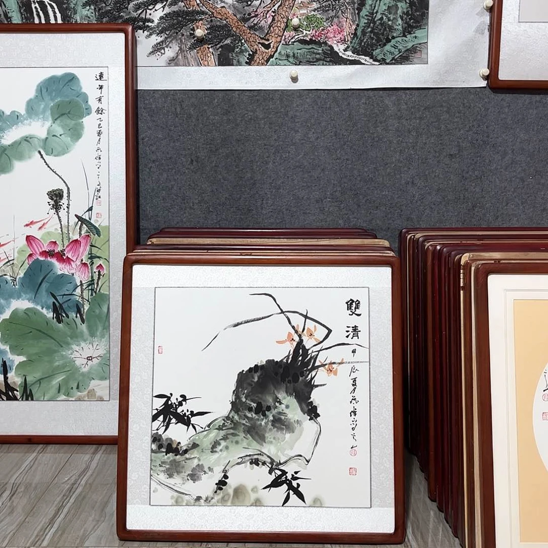 国画书画作品带框63×63厘米