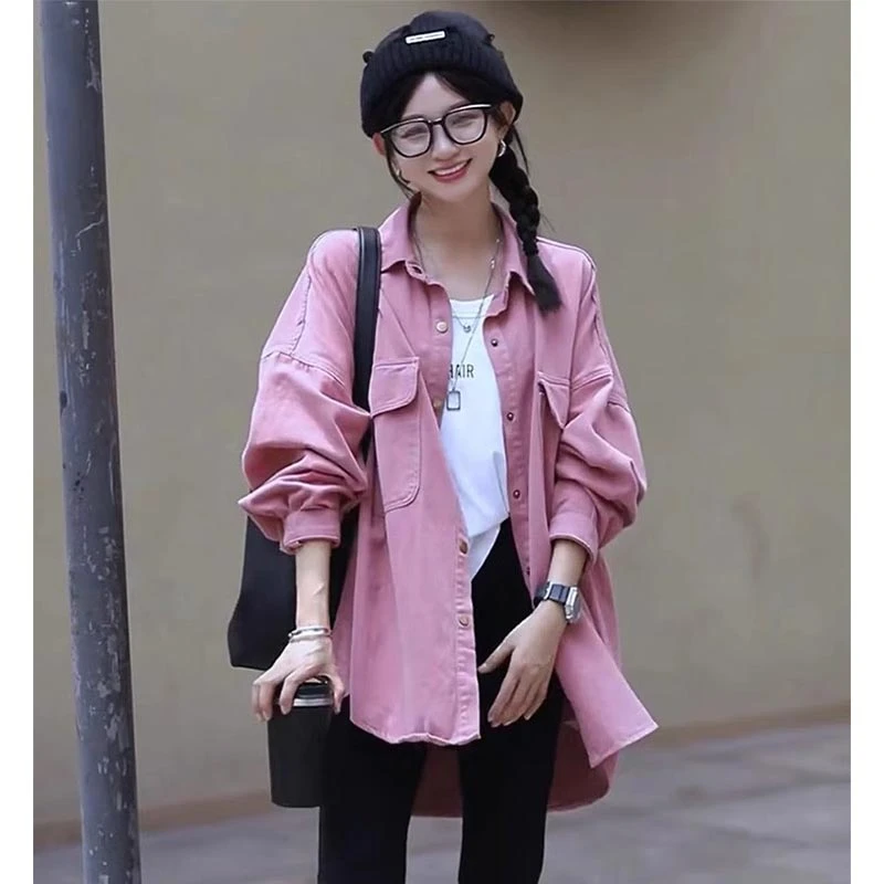 香朵儿纯色简约百搭宽松外套2025春秋季新款户外通勤女装牛仔衬衫