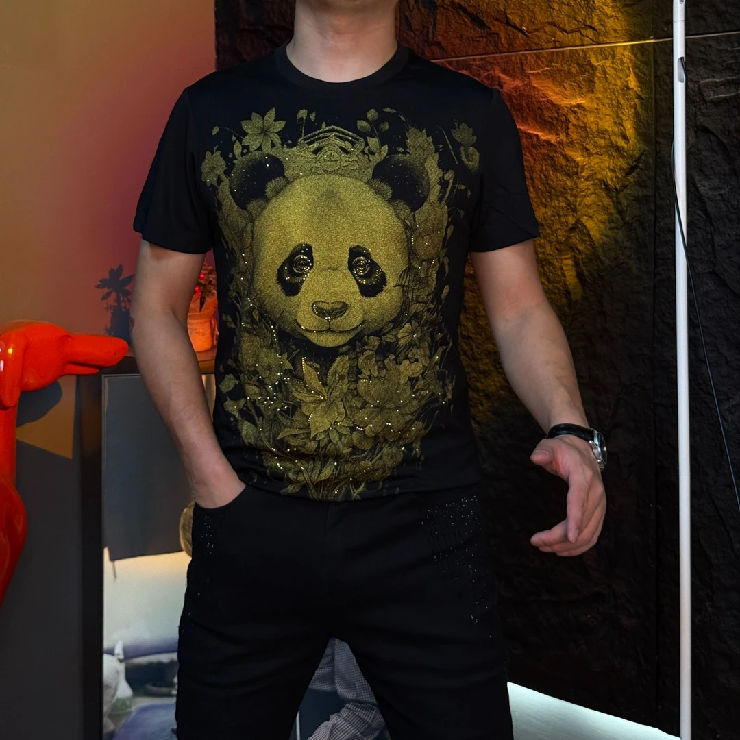2025花熊猫短袖轻奢男士高品质夏印花半袖休闲圆领休闲圆领男款
