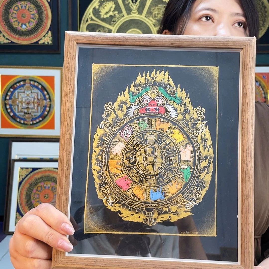 卷轴画九宫八卦手绘唐卡带框