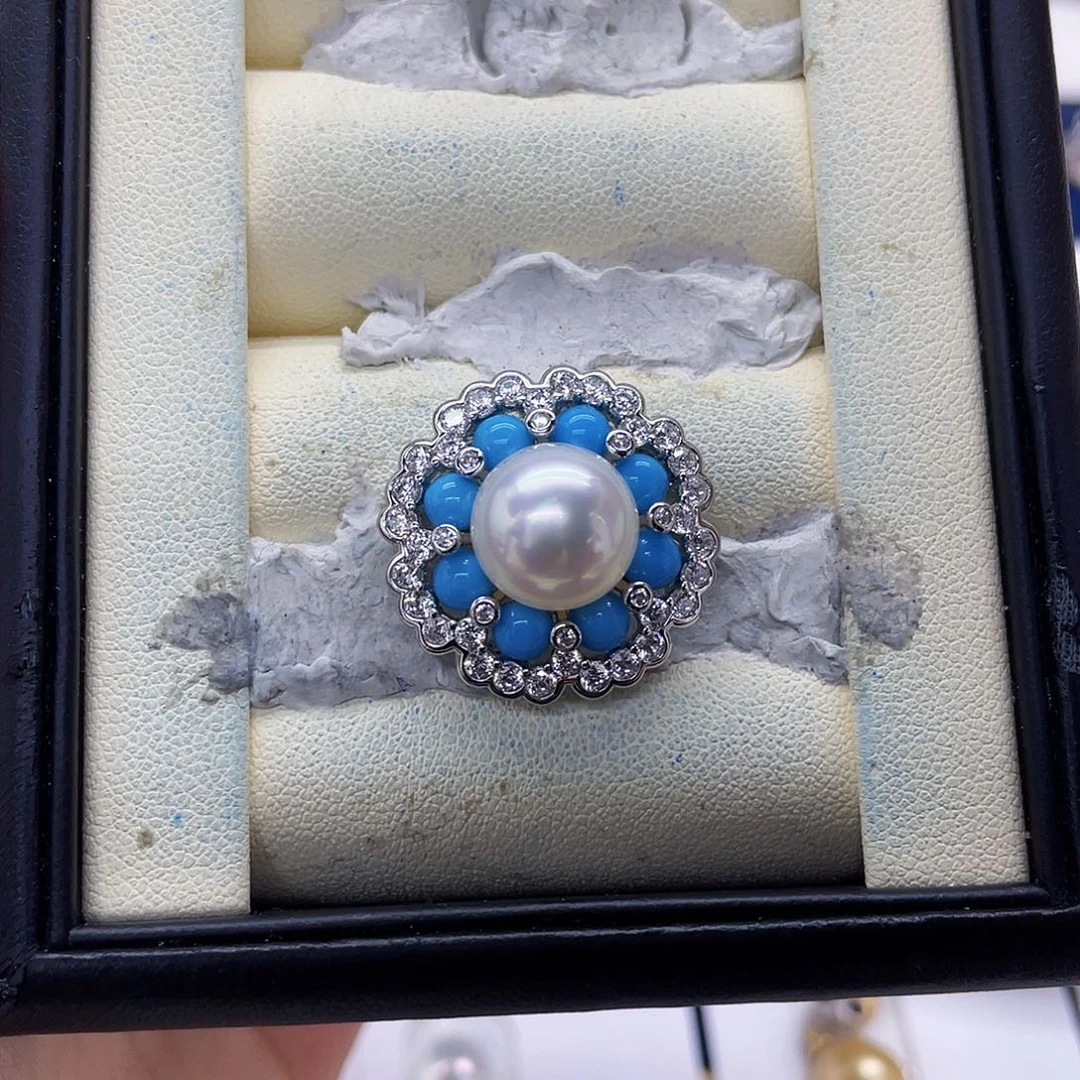 颈饰银S925镶嵌海水珍珠澳白宝石光吊坠