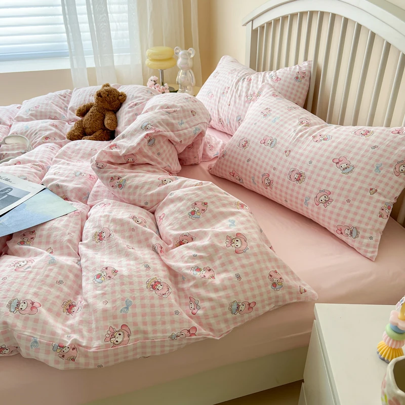 a类母婴可爱卡通美乐蒂床品四件套被套ins风学生宿舍床单三件套笠