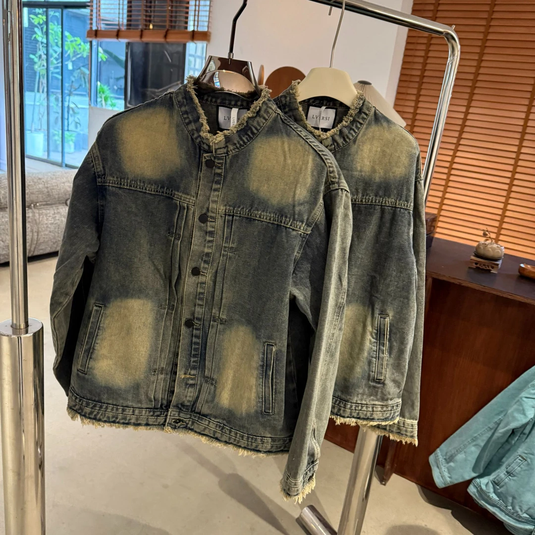 小侯+8562秋季新款时尚纯色夹克男长袖时尚复古牛仔服外套