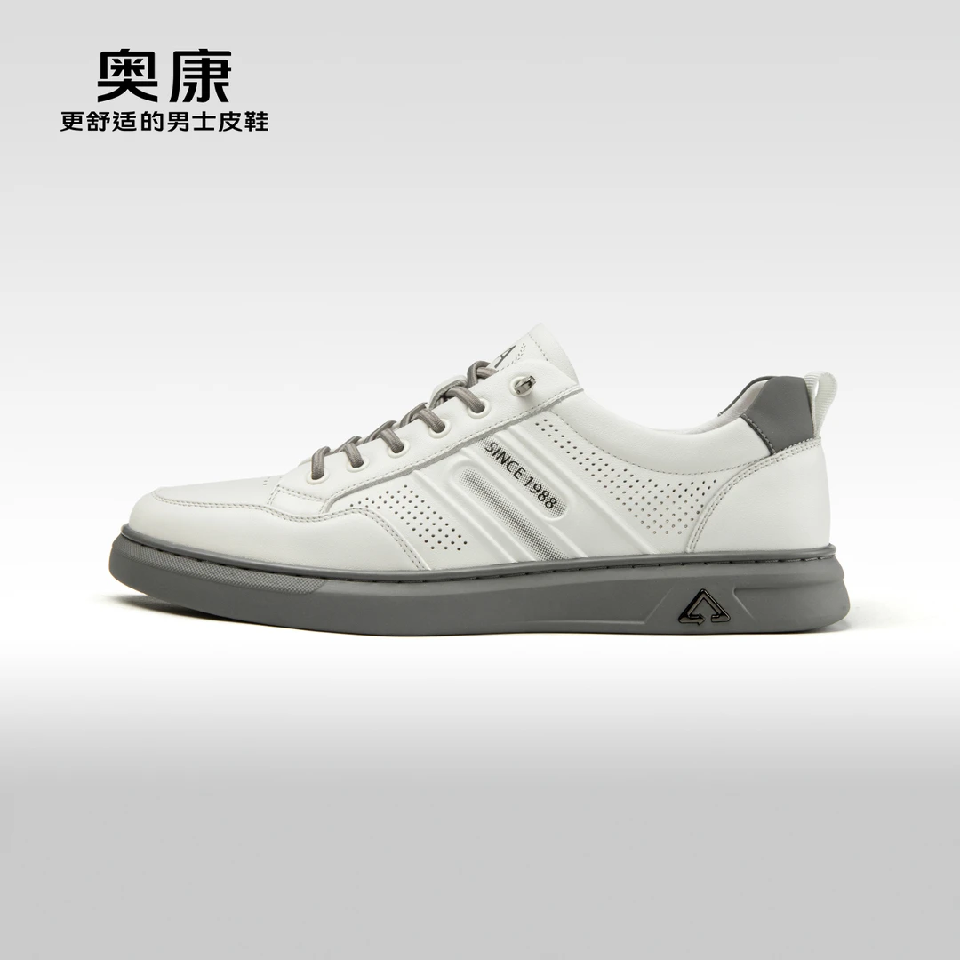 夏季新款时尚休闲皮鞋男真皮印花透气镂空舒适鞋