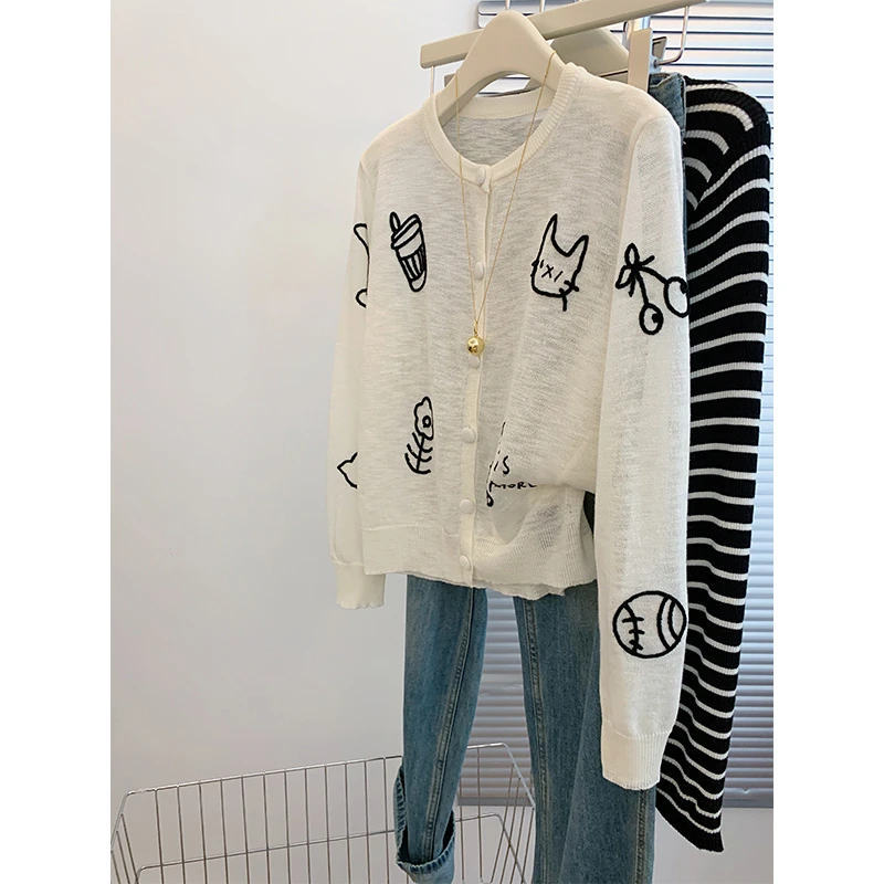 软软糯糯！韩版卡通针织开衫女薄款空调衫外套上衣高级感外搭