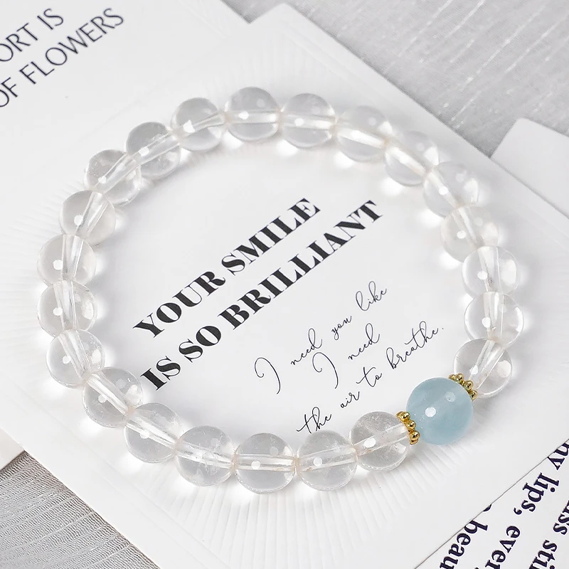 天然白水晶海蓝宝转珠手链-8678