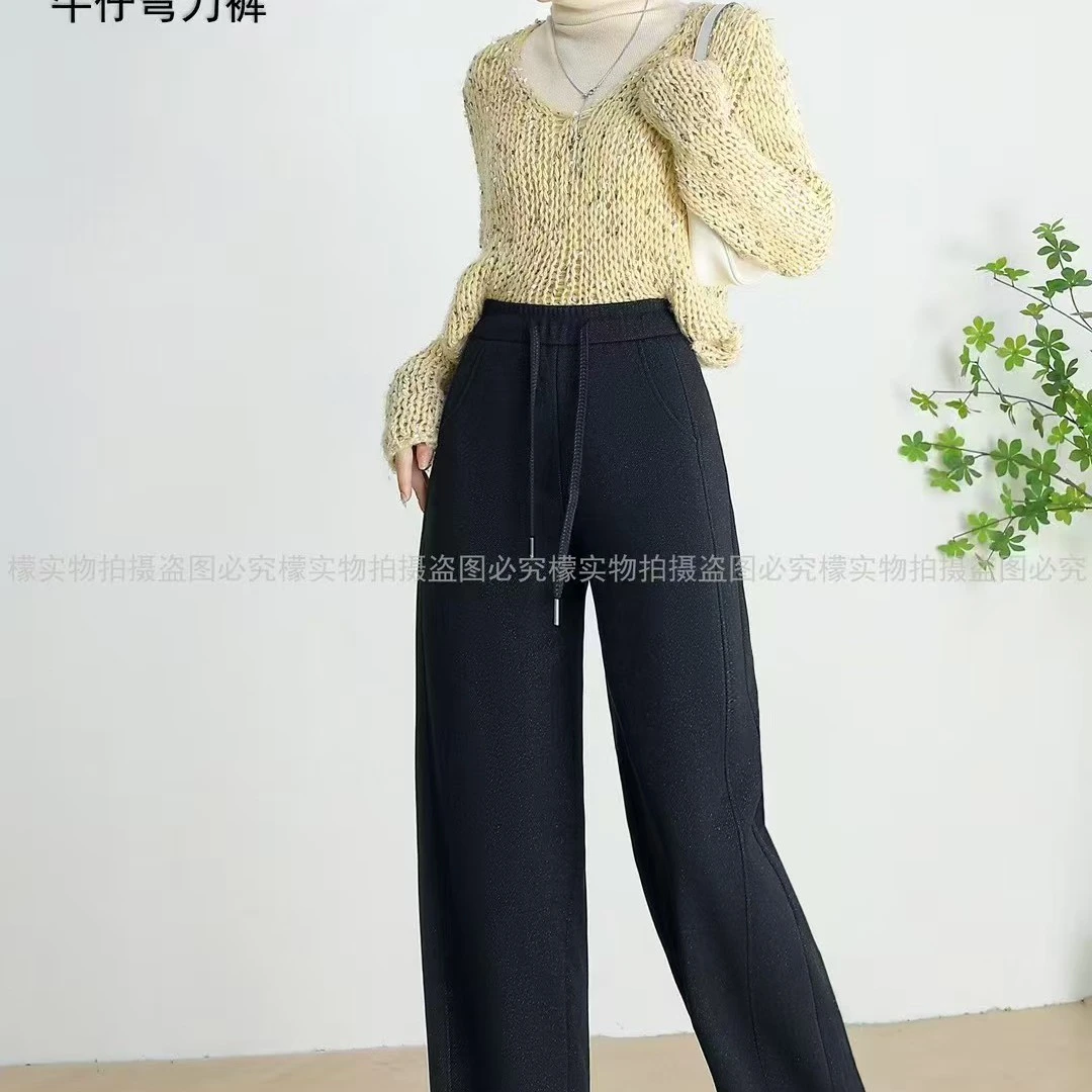 女裤，蒂湘妃7981女式牛仔休闲加绒弯刀裤