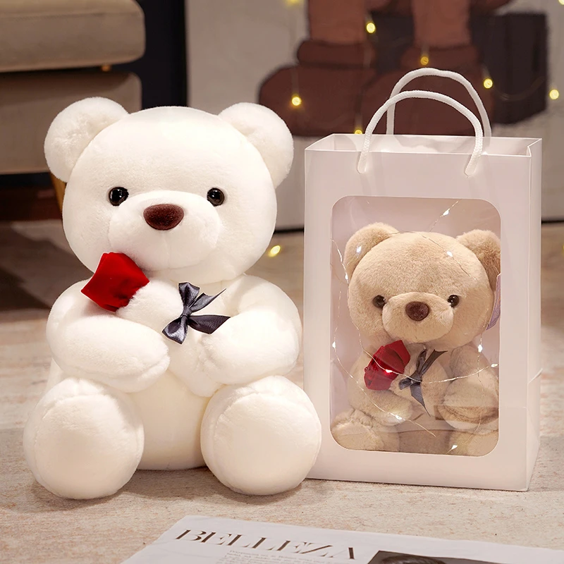 可爱玫瑰花小熊公仔泰迪抱抱熊玩偶娃娃毛绒玩具情人节礼物送女生