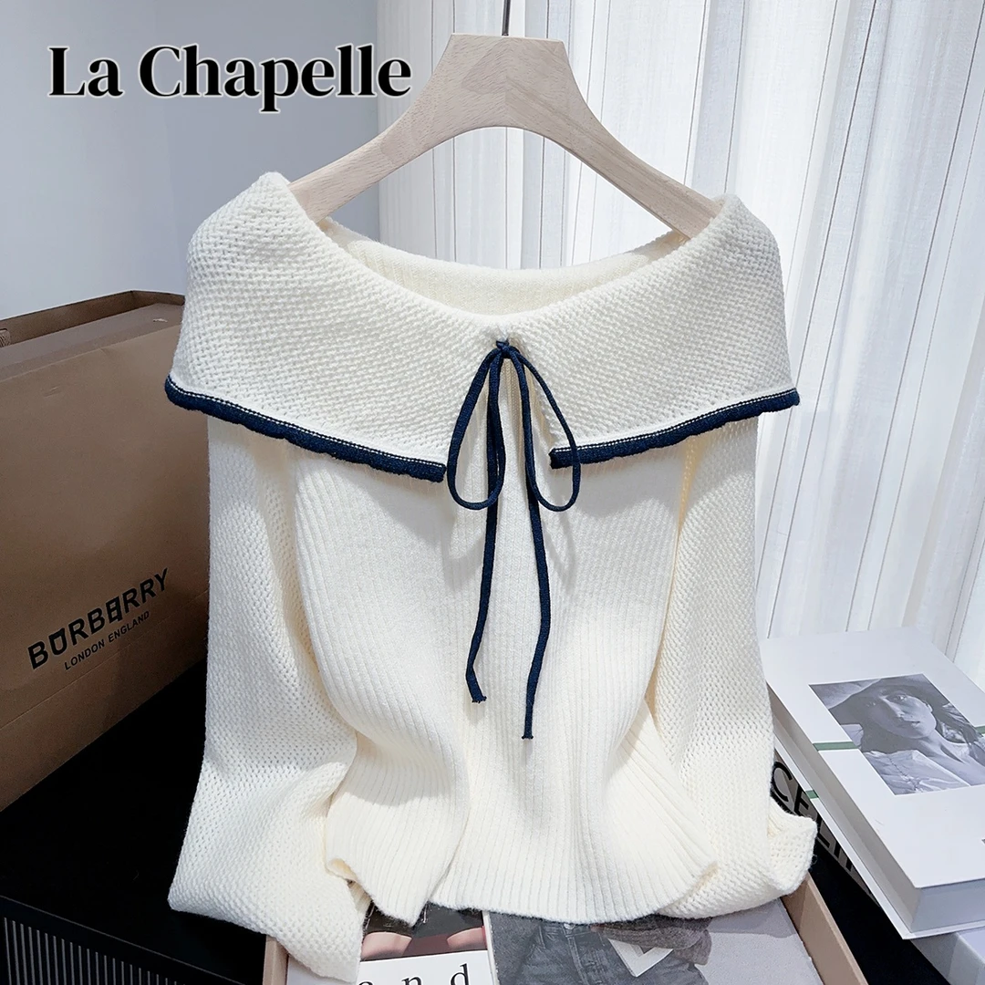 拉夏贝尔秋冬甜美减龄娃娃领毛衣女新款设计感小众百搭显瘦针织衫