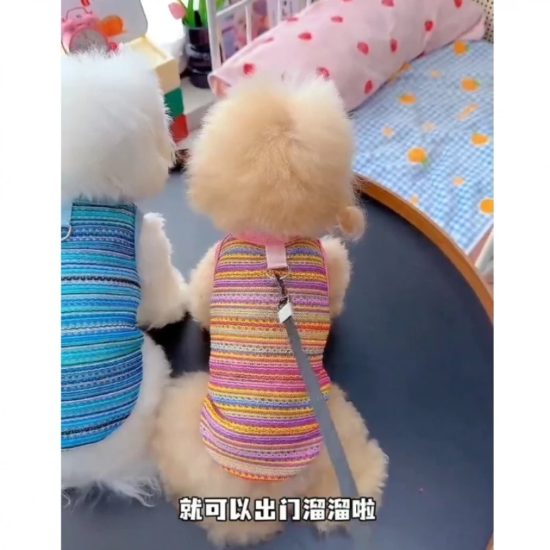 春夏季宠物狗狗猫咪透气防晒多色薄款条纹背心衣服