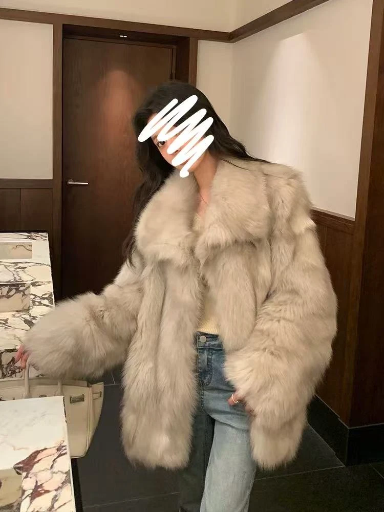 公主 美式ins风毛毛翻领微胖大码时尚简约外套8802