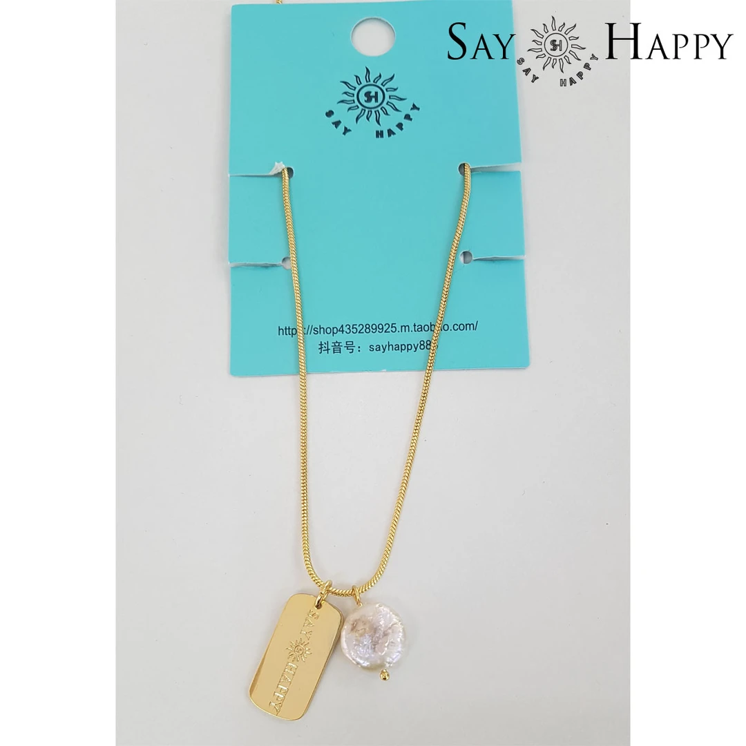 合金项链 SAY HAPPY韩国风字母吊牌毛衣链项链