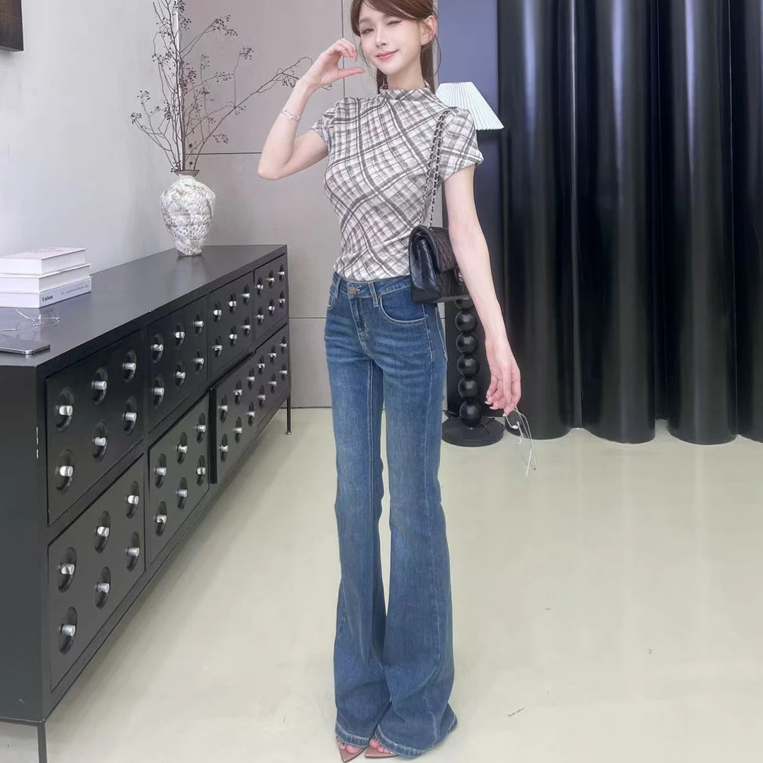 【绿松石记忆】微喇牛仔裤子女新款复古中高腰显瘦裤子