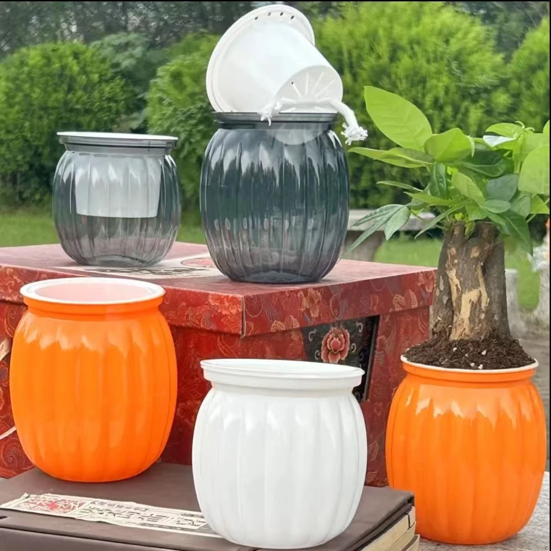 南瓜花盆简约桌面摆件加厚双层储水培懒人耐用绿植花卉吸水花盆