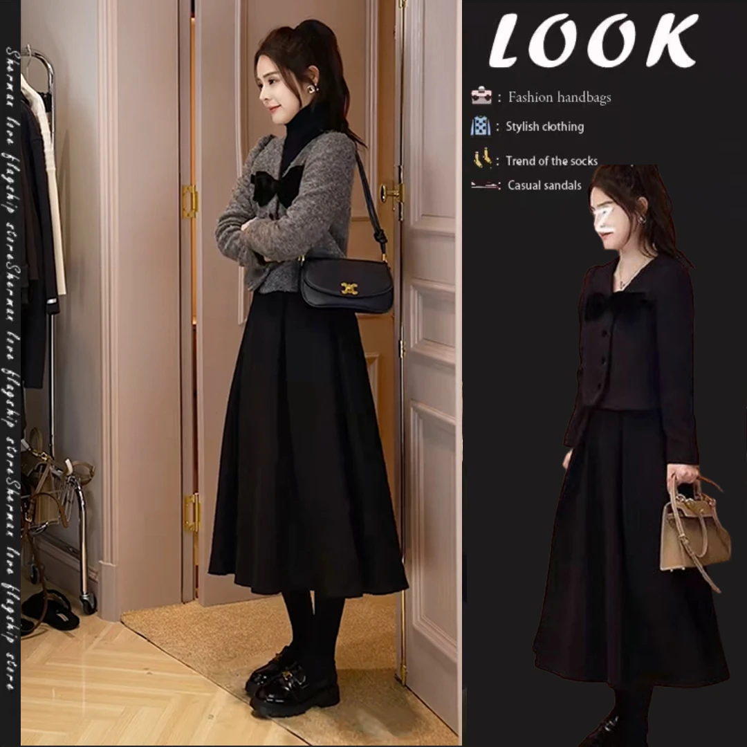 春季温柔系穿搭女2025新款洋气蝴蝶设计上衣高腰宽松长裙两件套