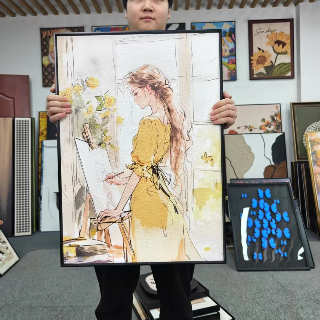 ins风现代唯美女孩砂岩高级感客厅沙发背景墙装饰画5070