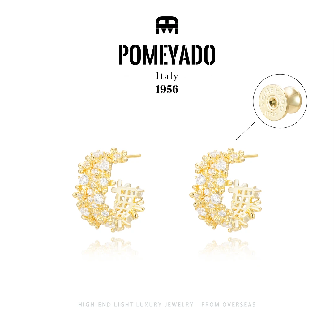 【桂花星冕】Pomeyado繁华系列满镶金色耳钉F5539