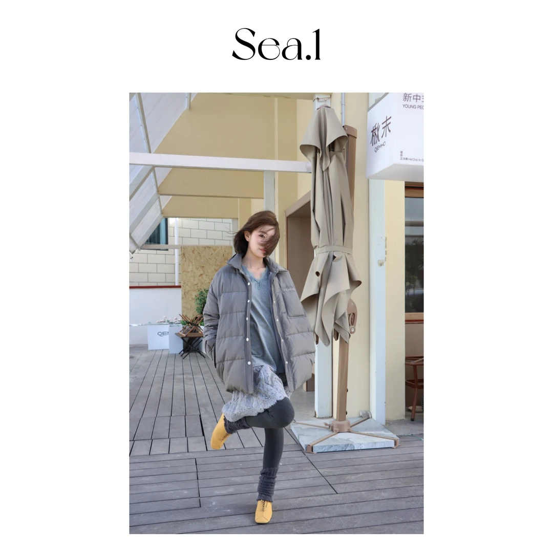 【自由集】纯色百搭翻领立领单排扣 气质白鸭绒外套