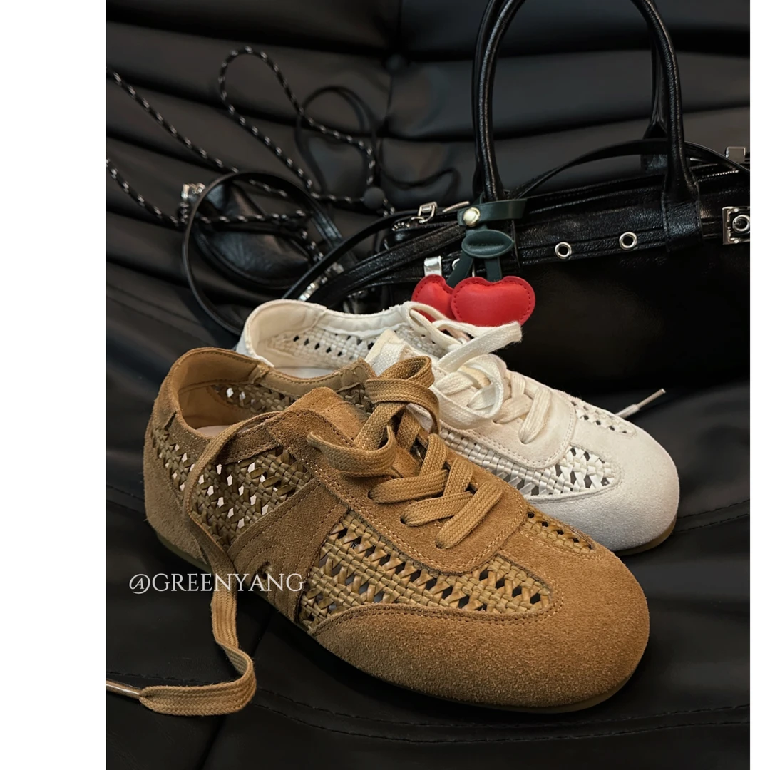 老羊家~德训鞋女夏复古编织镂空透气网面2025新款凉鞋百搭休闲鞋