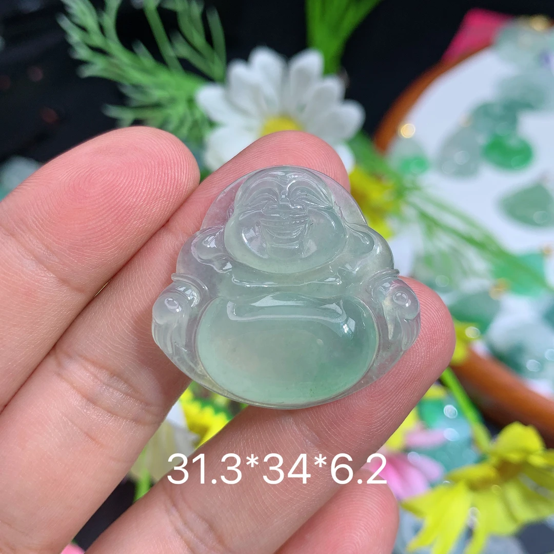 缅甸翡翠A货冰种晴水佛公刘吊坠种老水足气质百搭精雕精美