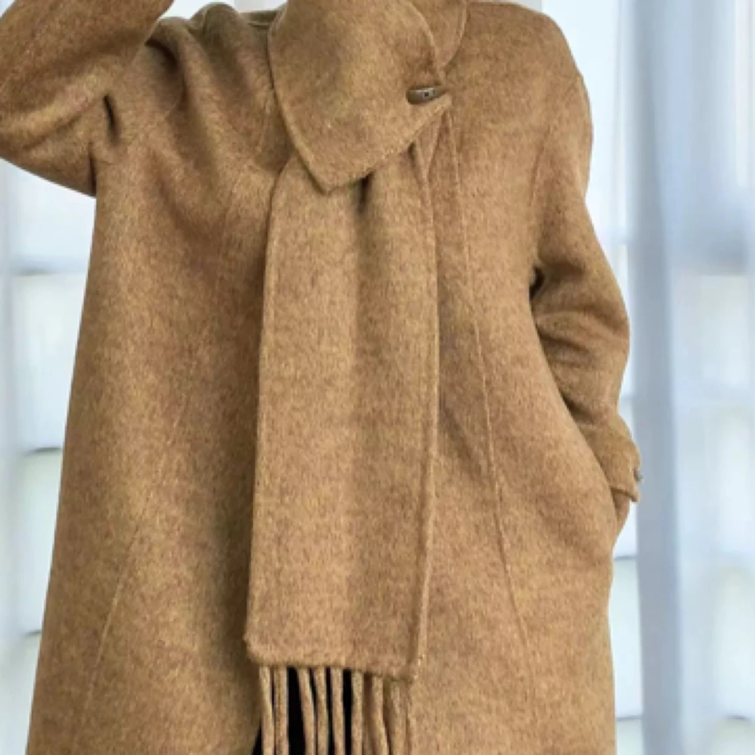 【围巾扣姜黄】高定设计师双面羊绒大衣外套