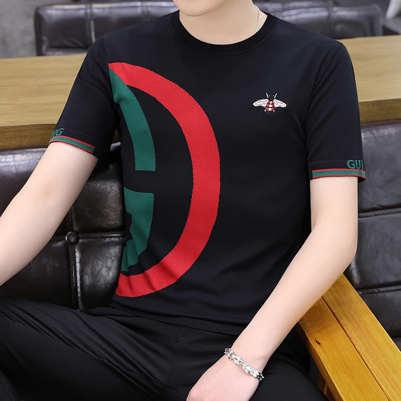 男士夏季新款短袖T恤潮流休闲时尚刺绣百搭字母圆领短袖T恤上衣