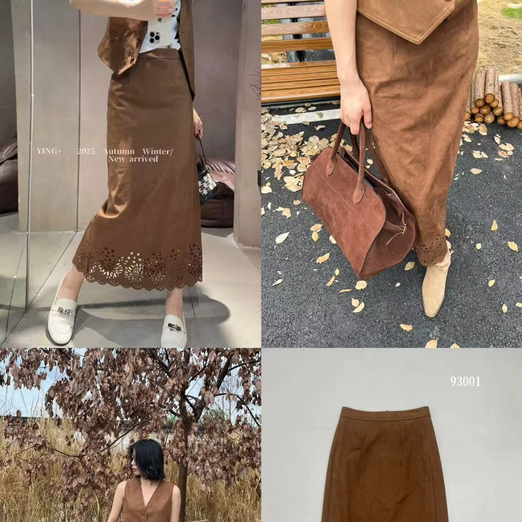 【BAI】复古气质减龄款镂空半身裙秋新款百搭中长裙女93001