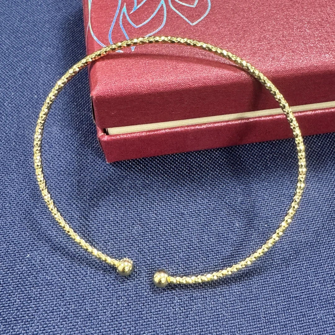 九乐 925银手镯 金色车花蒜头开口手镯