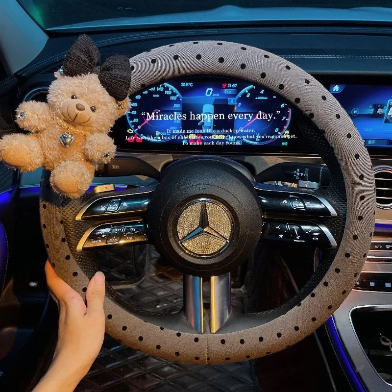 汽车方向盘套夏季可爱miu高级灰色小熊女神超薄车载装饰保护把套