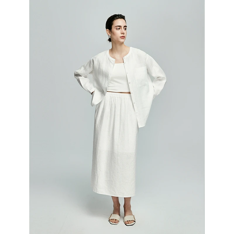 初棉显瘦高腰提花粗支亚麻文艺半身裙362617012