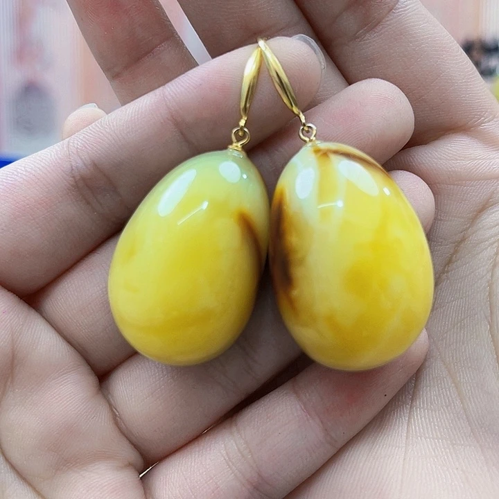 琥珀银S925镶嵌颈饰耳环