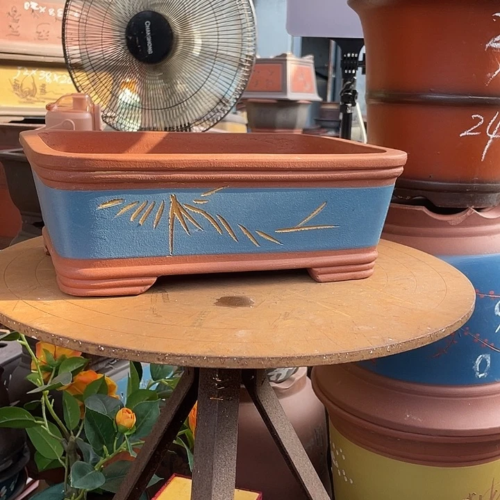 32蓝五线马槽花盆紫砂花盆