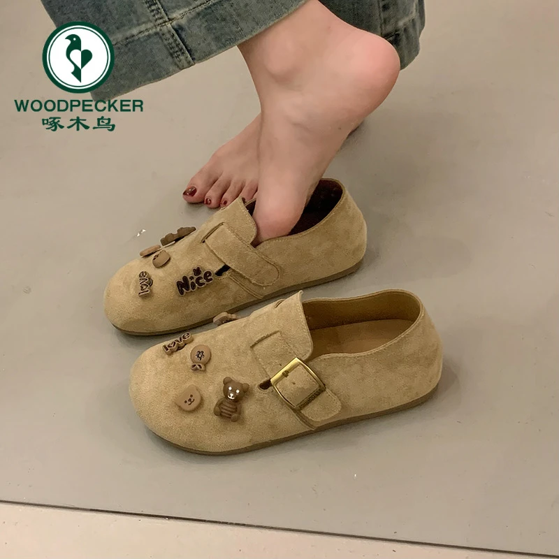 啄木鸟勃肯鞋女一脚蹬赖人鞋2025新款秋季厚底软底豆豆鞋乐福单鞋