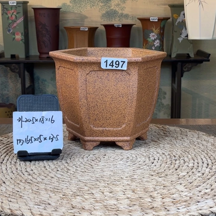 紫砂花盆  柴烧内奎宫灯六方1497