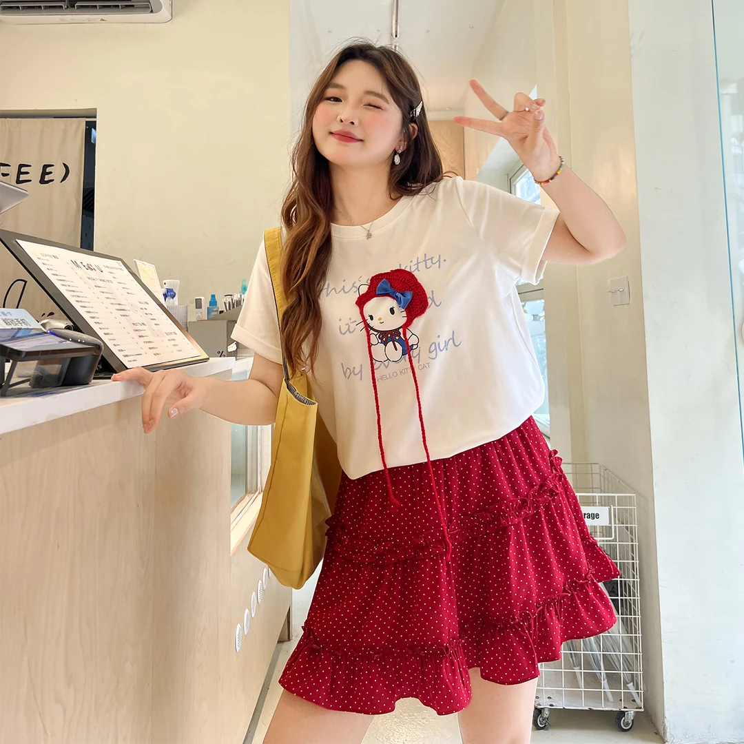 【夏季新品】大码百分百时尚百搭帽子猫宽松显瘦T恤1496