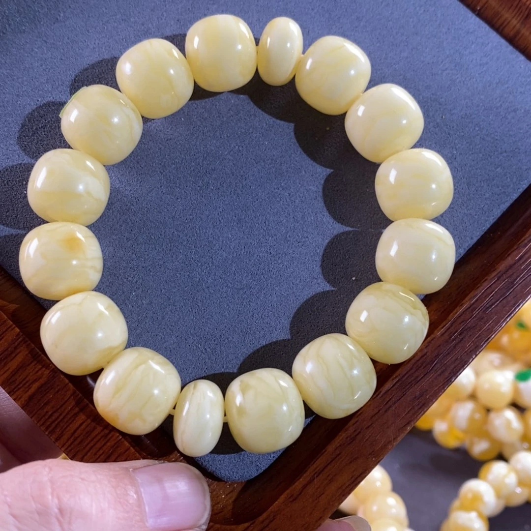 琥珀裸石未镶嵌15mm同料虎皮纹手串