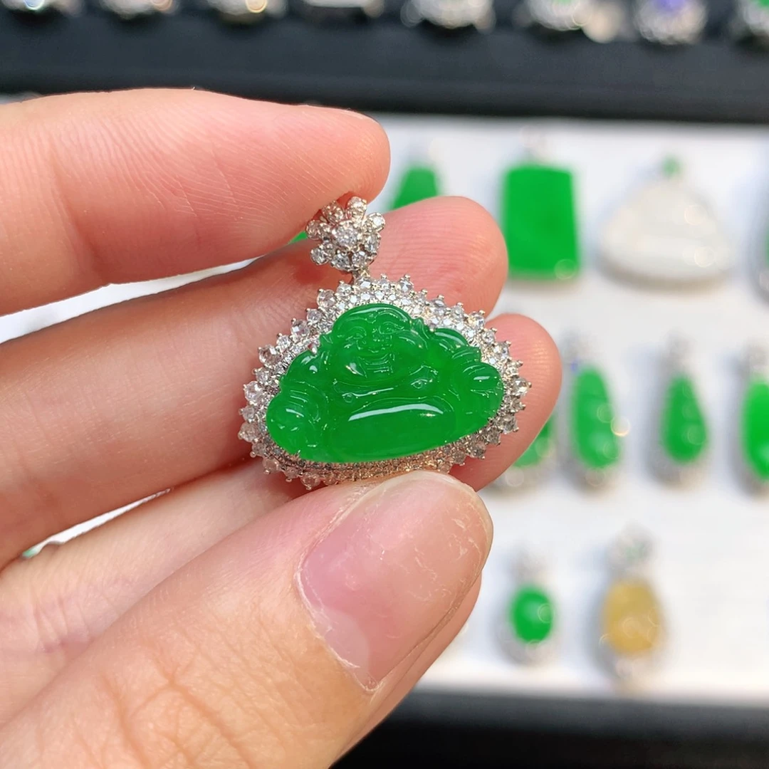 翡翠18K金镶嵌吊坠(不含链)