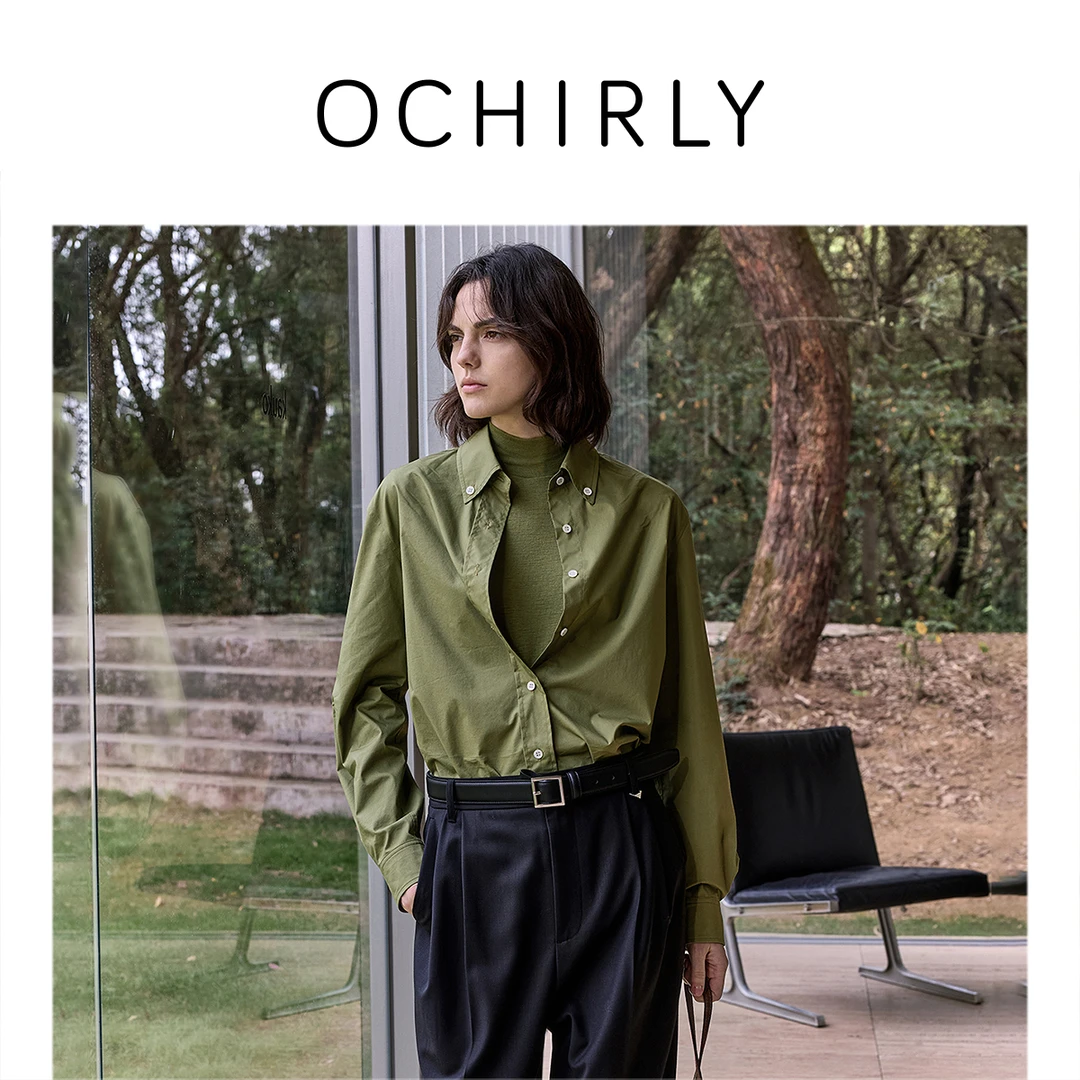 OCHIRLY欧时力 棉质宽松长袖衬衫女中长时尚静奢风2025春季新品