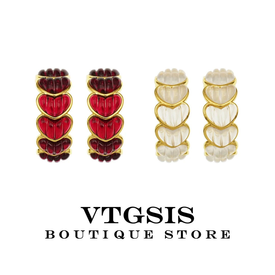 VTGSIS 合金琉璃耳饰 22599爱心大圈耳钉复古轻奢气质时尚女耳饰