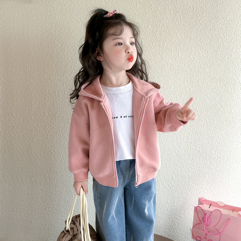 女童外套2025新款春秋季开衫休闲纯棉连帽卫衣女宝宝时髦潮流上衣