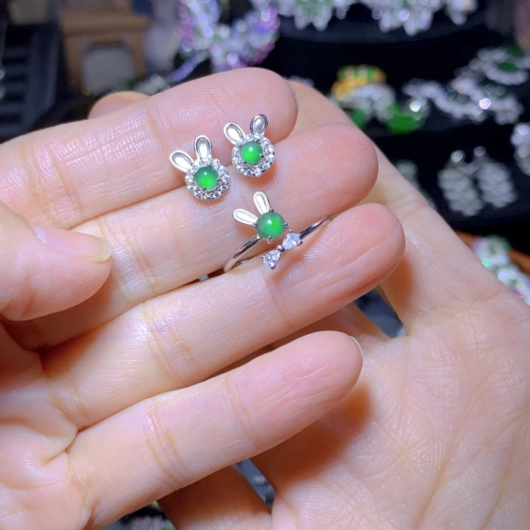 翡翠耳饰银S925镶嵌?****?天然翡翠