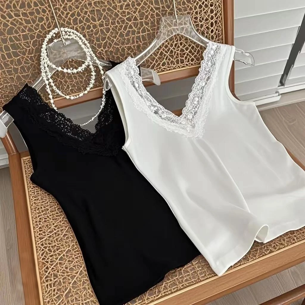 HENIMAN/恒依曼蕾丝花边V领 韩版时尚修身弹力性感百搭背心7129