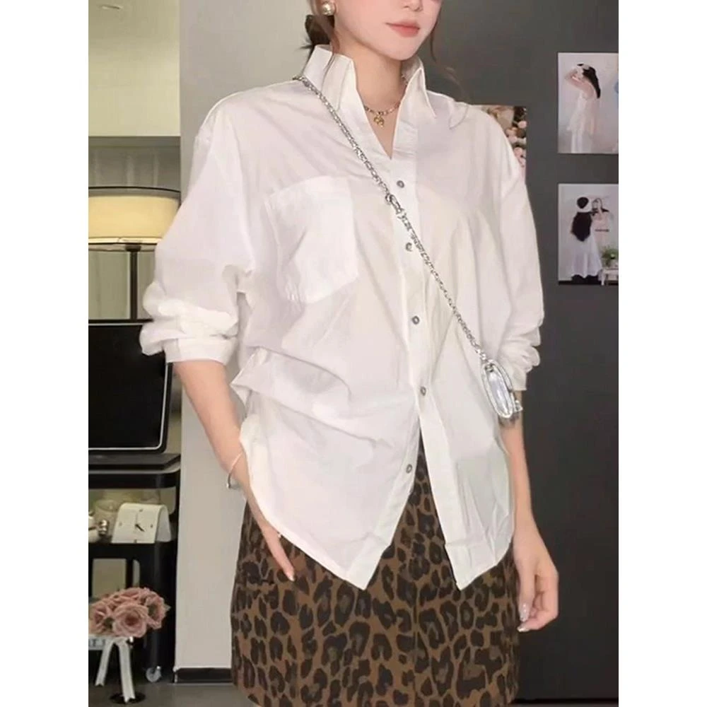 POLO领泡泡袖白色收腰宽松短款衬衫女高级感轻奢减龄洋气衬衣上衣