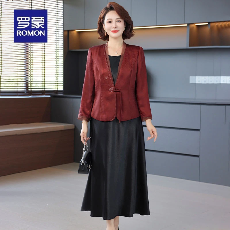 罗蒙喜婆婆婚宴装妈妈连衣裙秋装套装中老年结婚礼服洋气裙子套装